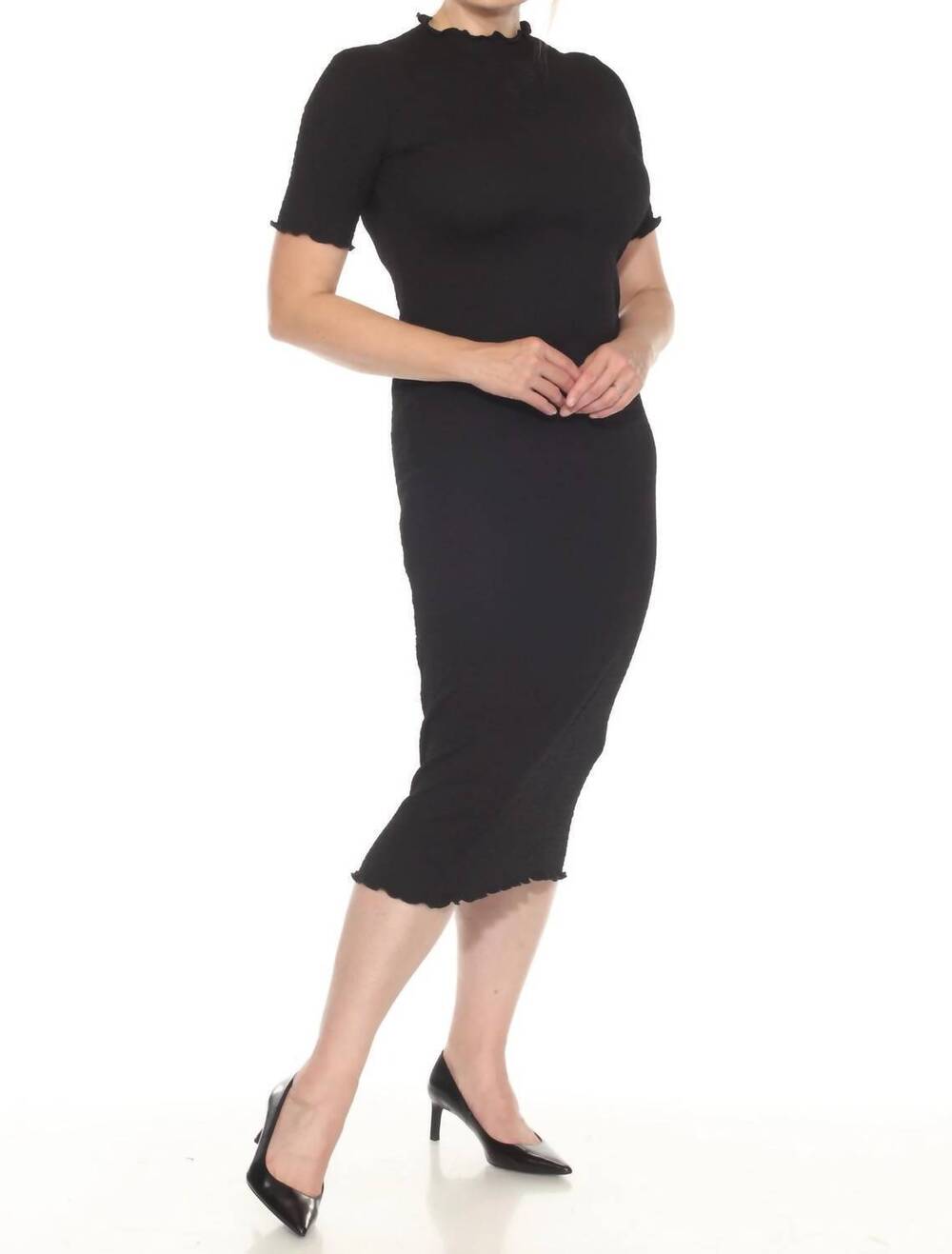 NEW JOSEPH RIBKOFF mock neck midi bodycon dress in black